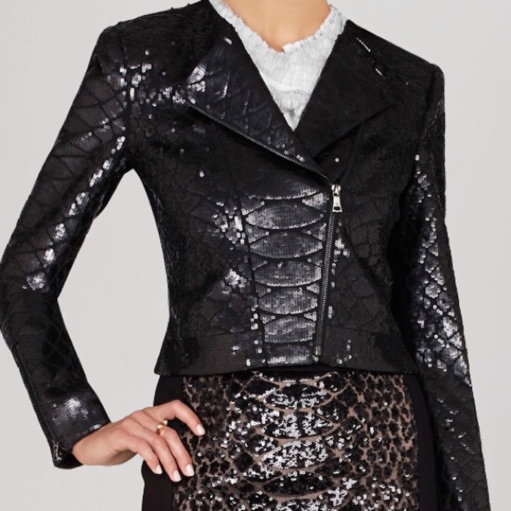 ‼️SOLD‼️ BCBGMAXAZRIA Asymmetrical Sequins Jacket - Picture 1 of 8